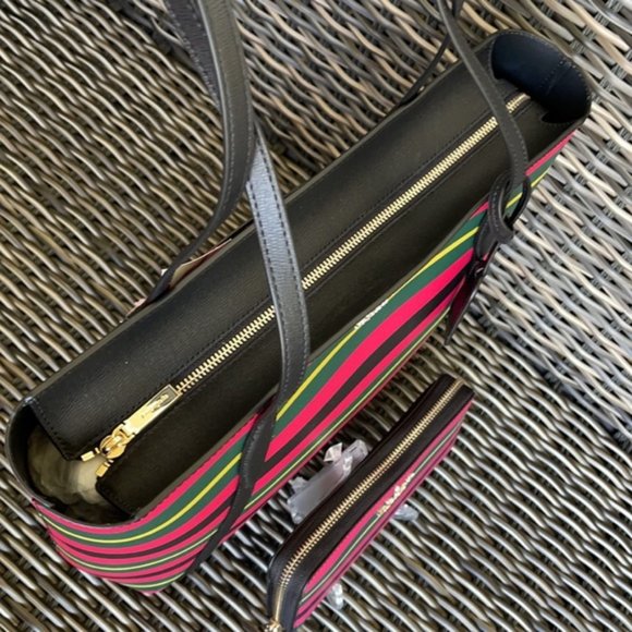 Kate Spade Wrapping Paper Large Tote Multi & Staci Wrapping Paper Stripes Wallet - Picture 6 of 16